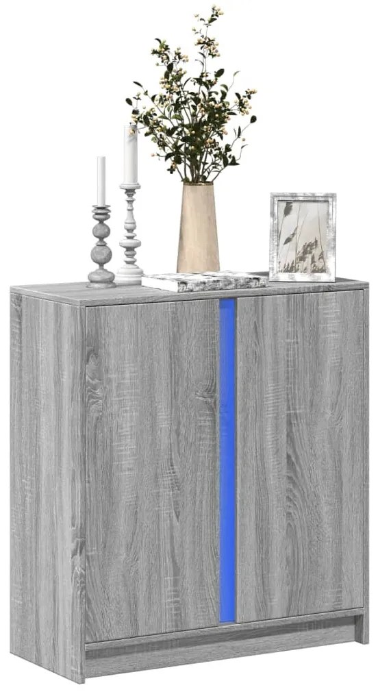 szürke sonoma szerelt fa tálalószekrény LED-del 77 x 34 x 85 cm