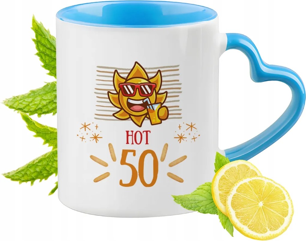 Születésnap 50 50-es 50-es évek Kék Bögre Szív Alakú Füllel Ajándék