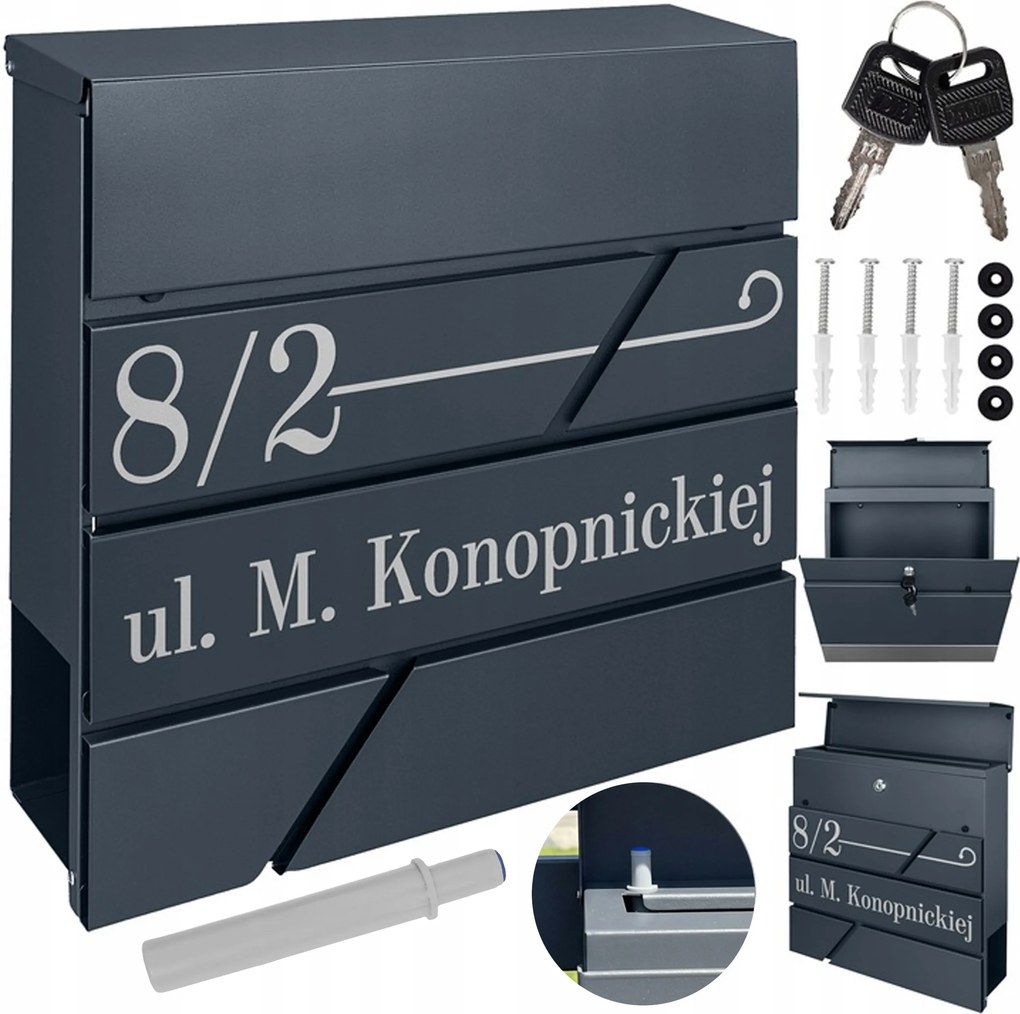 Levél- És Újságtartó Doboz Antracit Cím Minta