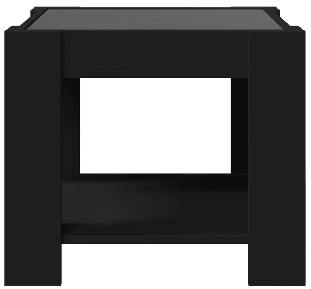 fekete szerelt fa dohányzóasztal LED-del 53 x 53 x 45 cm
