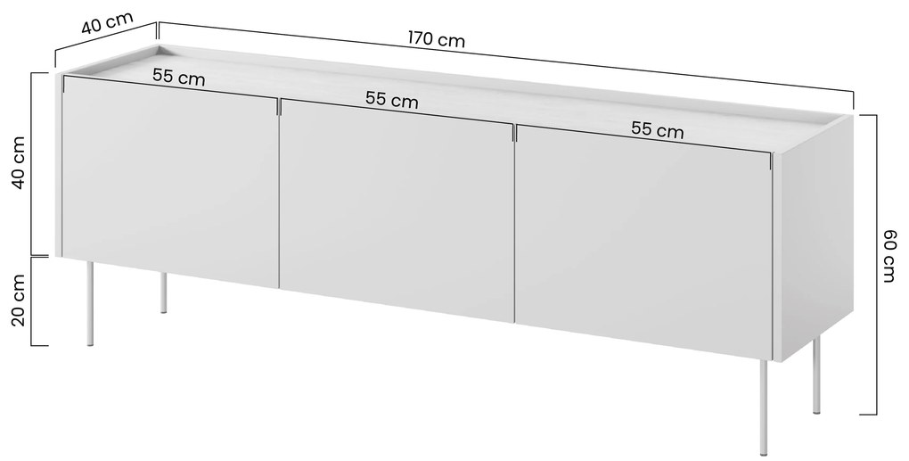 Desin fémlábas TV szekrény 170 cm - matt fekete / nagano tölgy