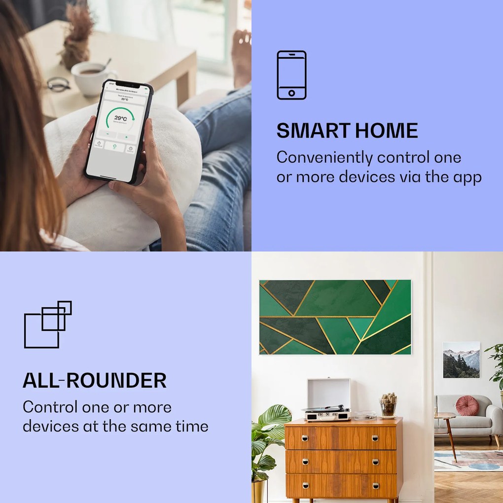 Klarstein Wonderwall Air Art Smart, infravörös hősugárzó, 120 x 60 cm, 700 W, zöld csík