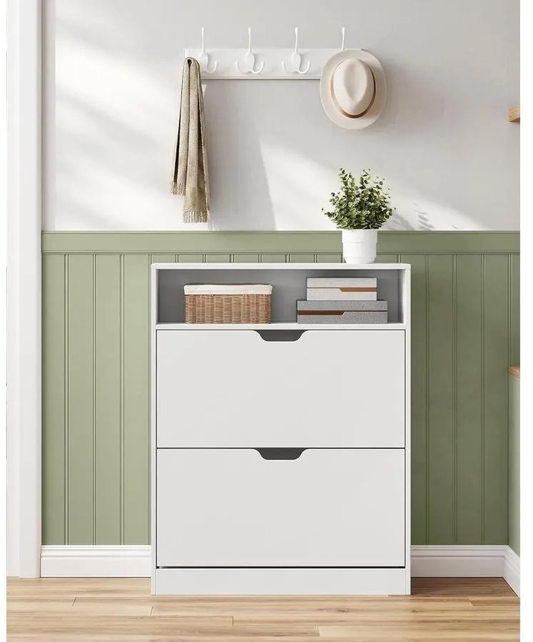 Cipősszekrény 2 billenőajtóval, 3 szintes cipőtartó, 24 x 80 x 102 cm, felhőfehér