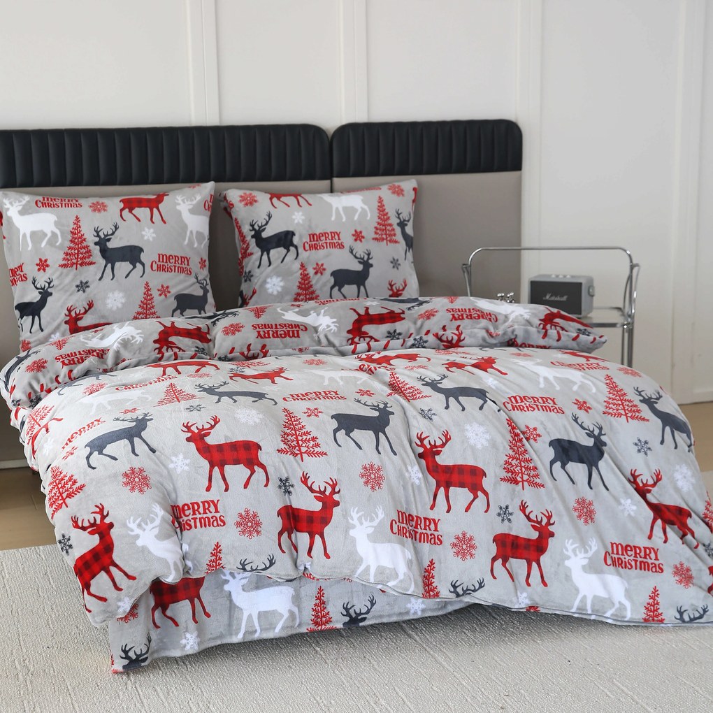 Szürke MERRY CHRISTMAS DEER mikroplüss ágyneműhuzat Ágyneműhuzat mérete: 2 db 70 x 90 cm | 200 x 220 cm