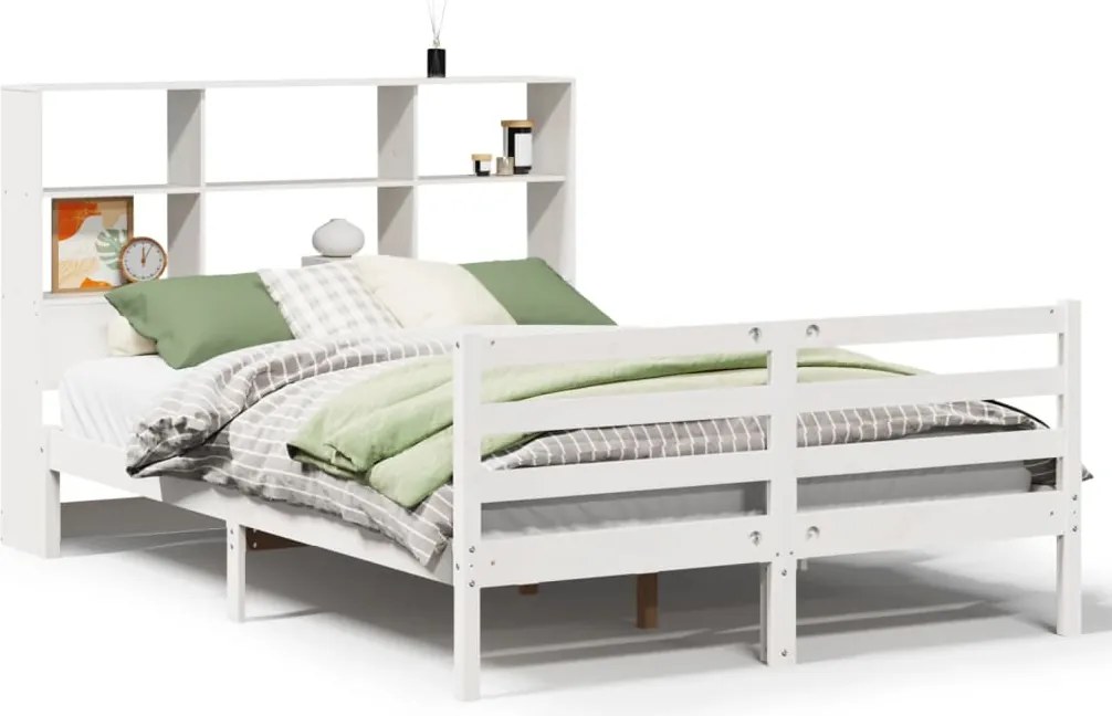 vidaXL fehér tömör fenyőfa könyvespolcos ágy matrac nélkül 140x190 cm