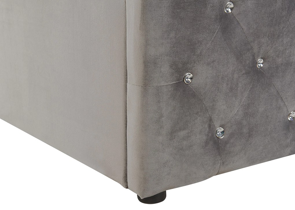 Szürke bársony ágyneműtartós franciaágy 140 x 200 cm AMIENS Beliani