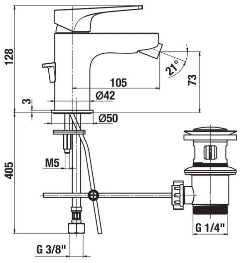 JIKA H3411X10041111 - CUBITO bidé csaptelep 12,8 cm, leeresztő nélkül, króm