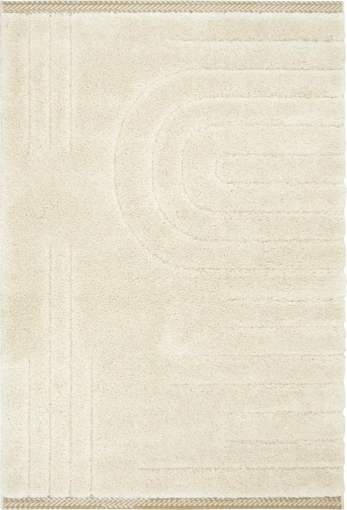 Shaggy Szőnyeg Nappaliba Krémszínű Art Deco 3D Akra Vonalas 80x150 cm