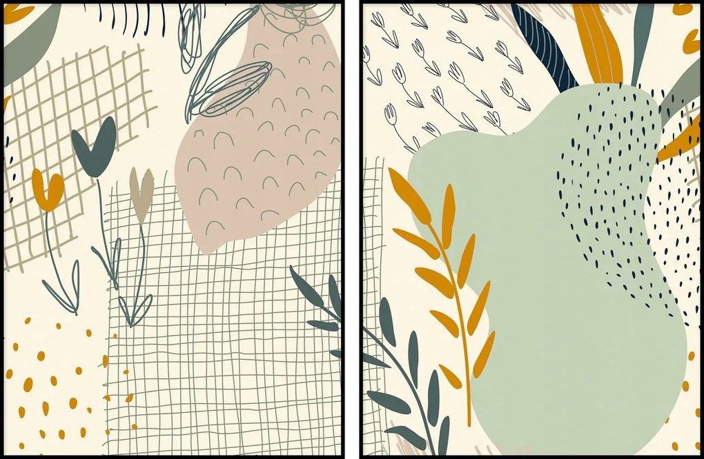 Poszter a nappaliba absztrakt vonal diptichon 2x 15x21