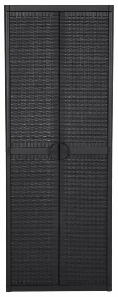 fekete PP rattan kerti tárolószekrény 65 x 45 x 172 cm