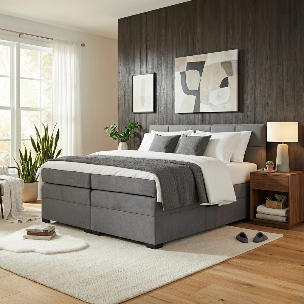 Boxspring ágy, 200x200, szürke, APRIL