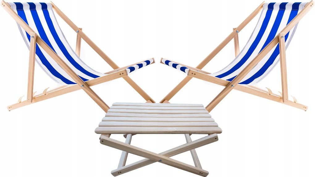 2 db-os fa napozóágy szett kék+ összecsukható dohányzóasztal