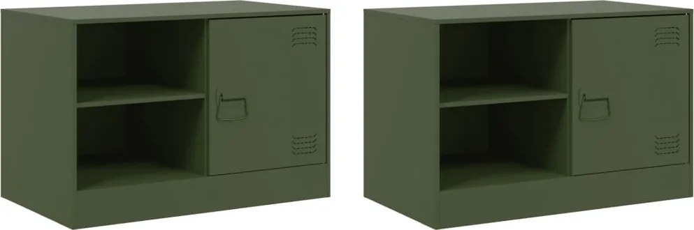 vidaXL 2 db olívazöld acél TV-szekrény 67 x 39 x 44 cm