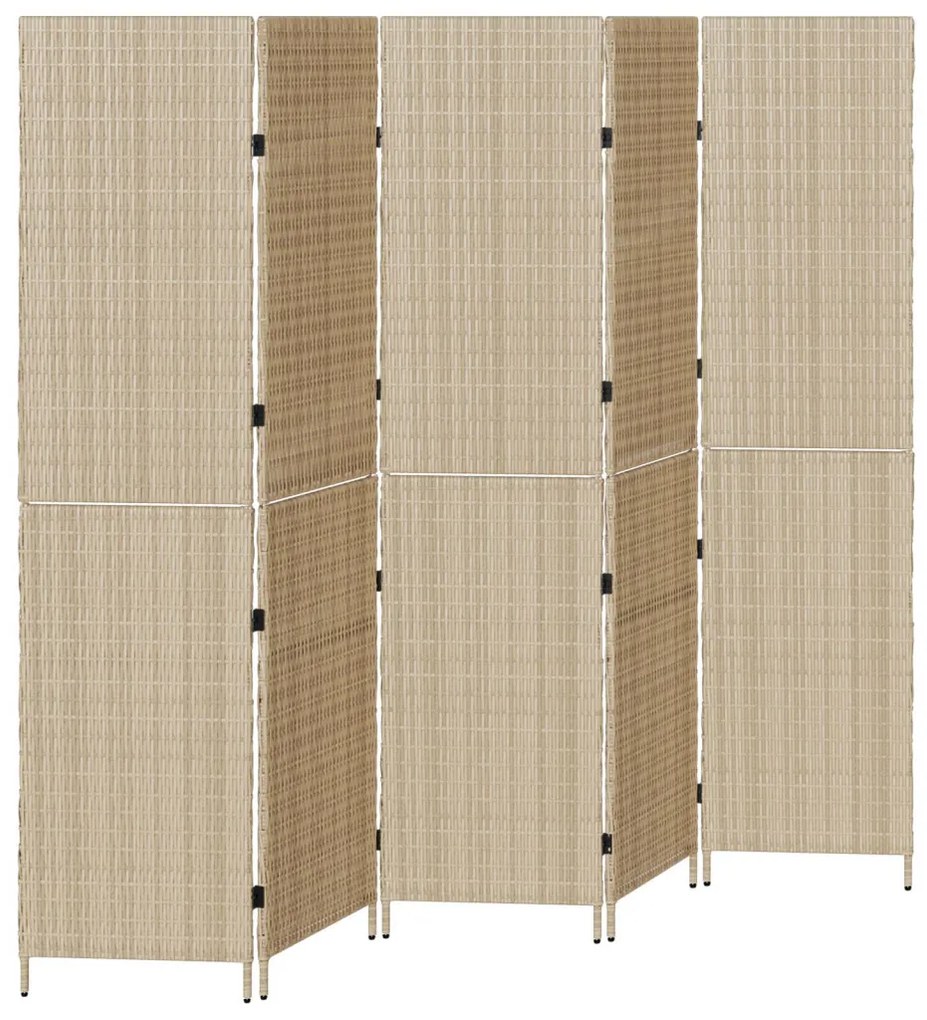 5 Paneles Páraván Összecsukható Bézs 245x180 cm Poly Rattan
