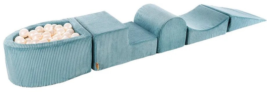 Türkiz kordbársony habszivacs játszótér 5 db-os magasság 30 cm 250x45 cm Montessori – Meowbaby