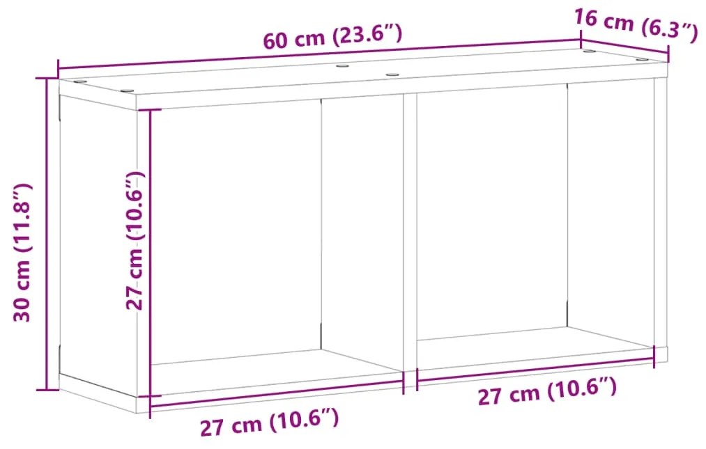 betonszürke szerelt fa faliszekrény 60 x 16 x 30 cm