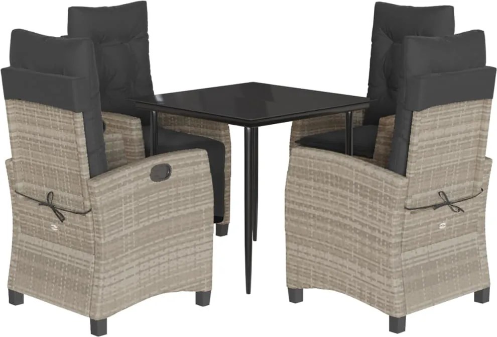 vidaXL 5részes világosszürke polyrattan kerti étkezőgarnitúra párnával