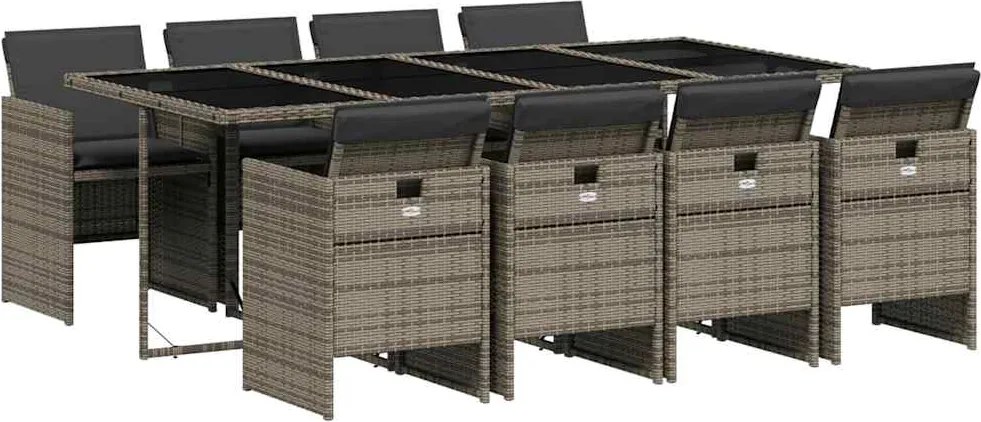 vidaXL 9 részes szürke polyrattan kerti étkezőgarnitúra párnával