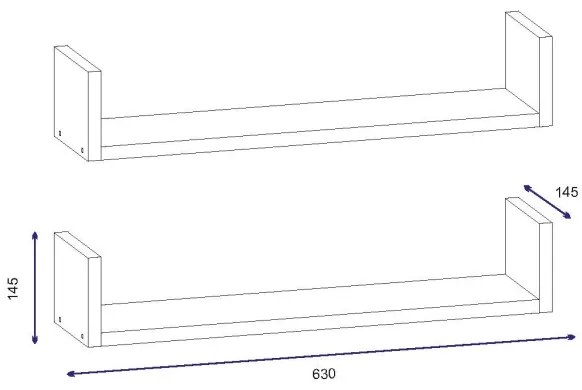 KÉSZLET 2x Fali polc IRIS 14,5x63 cm fehér