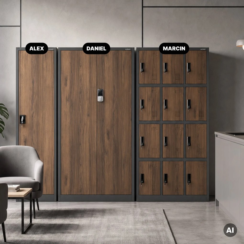 Fém irodai szekrény kódzárral, antracit, dió, 900x1850x400 mm: DANIEL Eco Design