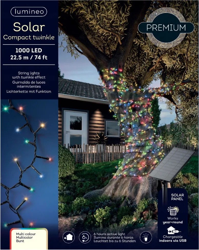 Kültéri napelemes karácsonyfa lámpa 1000 Led kerti színes 22,5m
