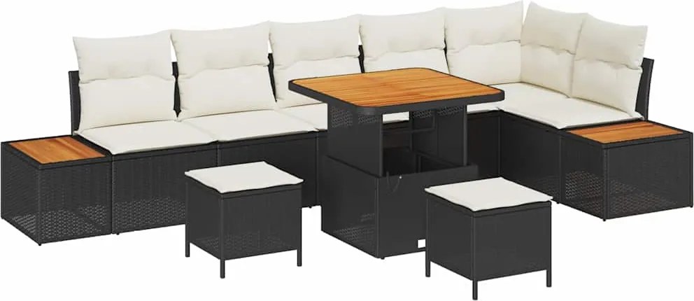 vidaXL Kerti Kanapé Szett 9 pcs Fekete polirattan