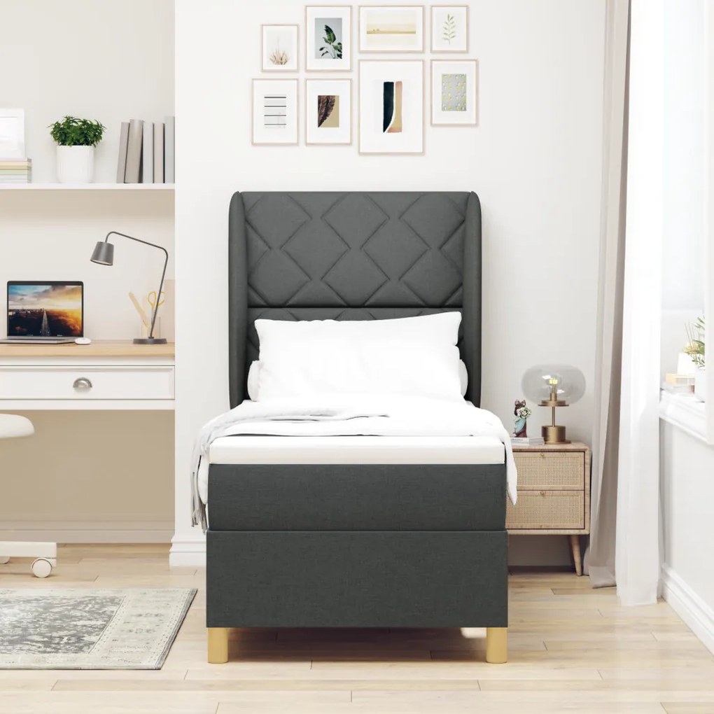 Boxspring Ágy Matracokkal Sötét Szürke 80x200 cm Szövet