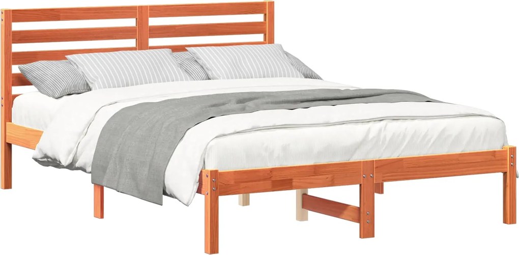 vidaXL Ágykeret fejtámlával Faggyú barna 140 x 190 cm Tömör fenyőfa