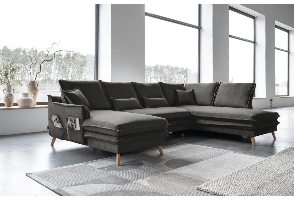 Sötétszürke kinyitható sarokkanapé (jobb oldali-U alakú) Charming Charlie – Miuform
