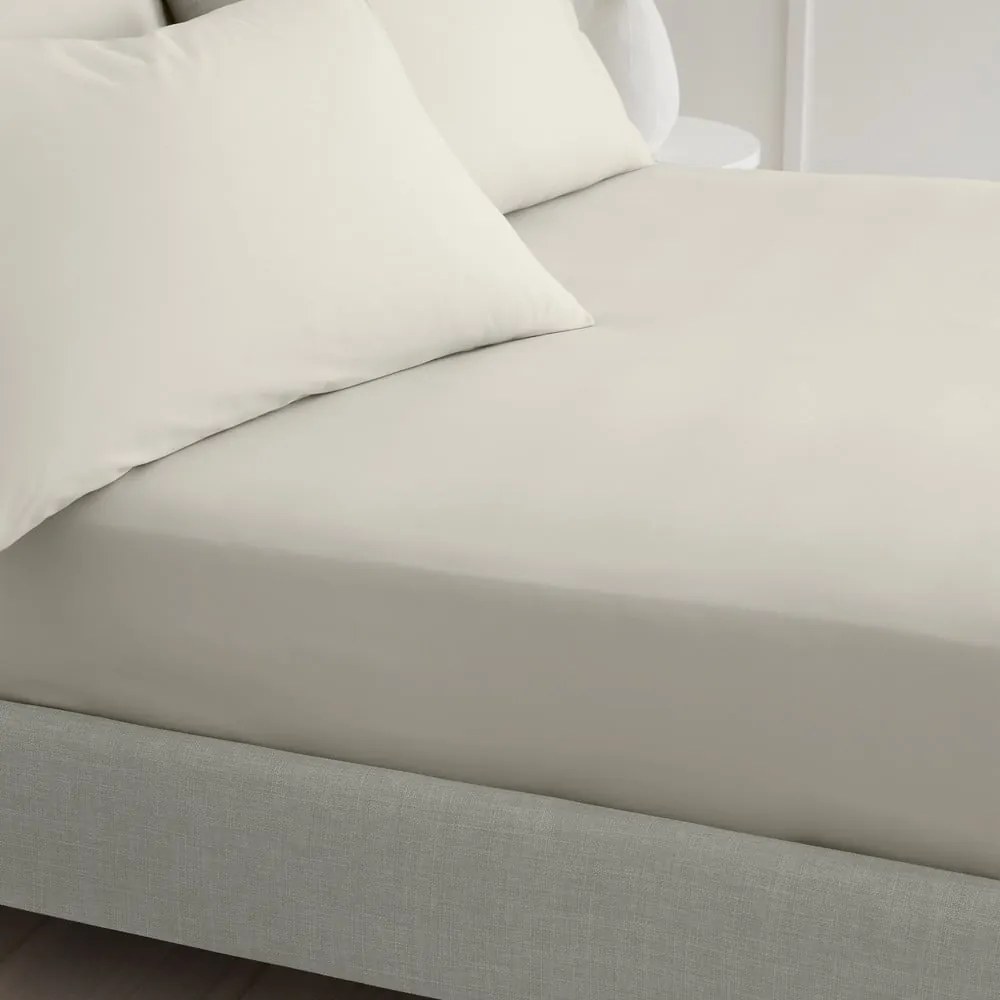 Bézs gumis pamut-perkál lepedő 185x200 cm Cotton Percale – Bianca