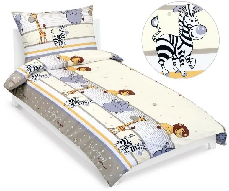 Bellatex Gyermek pamut ágynemű Junior Safari bézs, 140 x 200, 70 x 90 cm