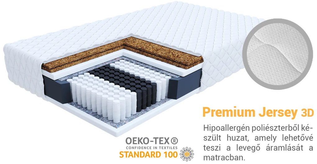 Jaamatrac FRASIO kemény kétoldalas táskarugós matrac kókusszal 90x200