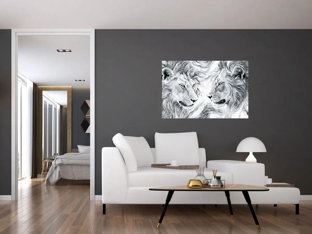 Kép - Rajzolt oroszlánfejek (90x60 cm)