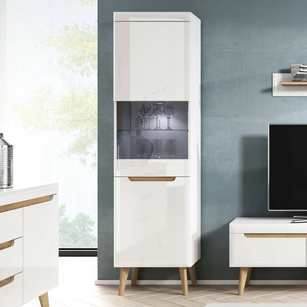Komodee Modern Magas Vitrin Sudburry NWT53 Fehér Fényes