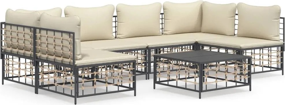 vidaXL 7 részes antracitszürke polyrattan kerti ülőgarnitúra párnákkal
