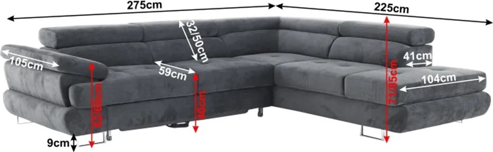 Ülőgarnitúra, szürke, szövet, jobbos, BUTON P