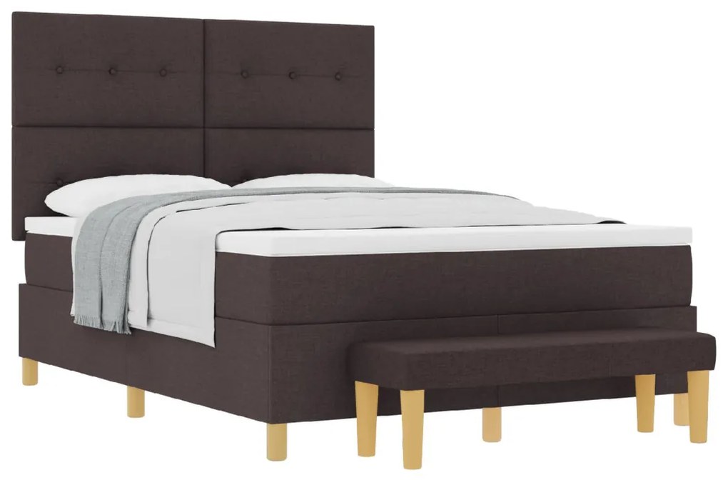 Bokszrugós Ágy Mattal és Pad Sötétbarna 160x200 cm Szövet