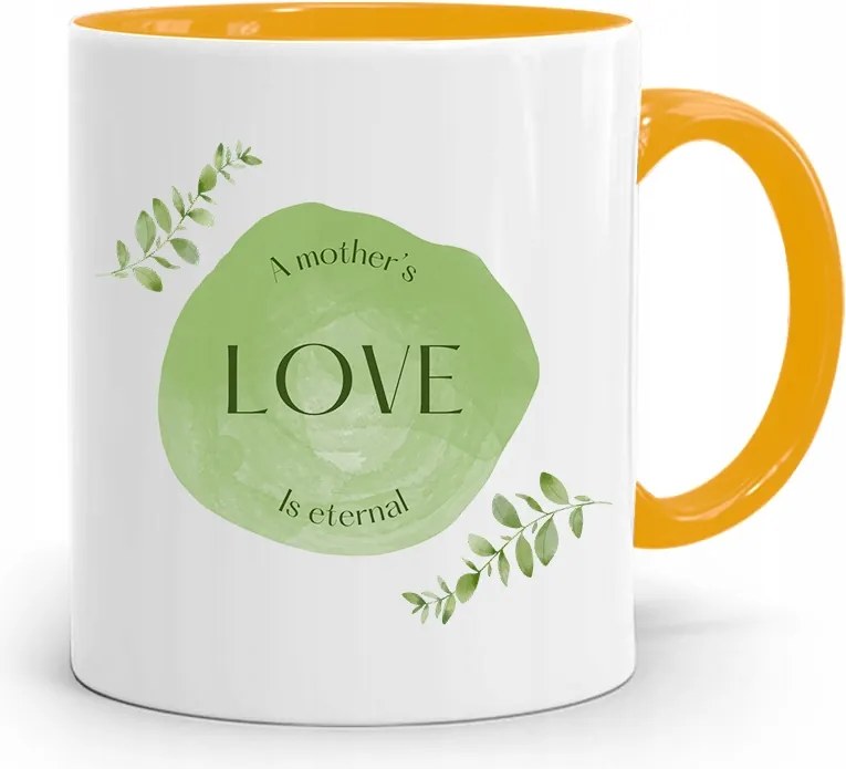 Sárga Bögre Ajándék Anyukáknak Love Is Eternal fényképes nyomattal