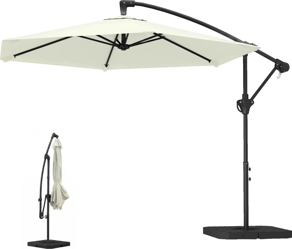 Outsunny konzolos napernyő Ø≈295 cm, tekerős zár, tölthető súlyok – krémfehér | Aosom