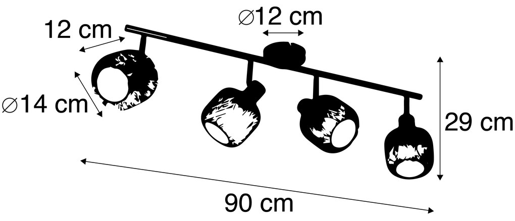 Ipari reflektor lámpa fekete arannyal 4-lámpás - Bliss Mesh