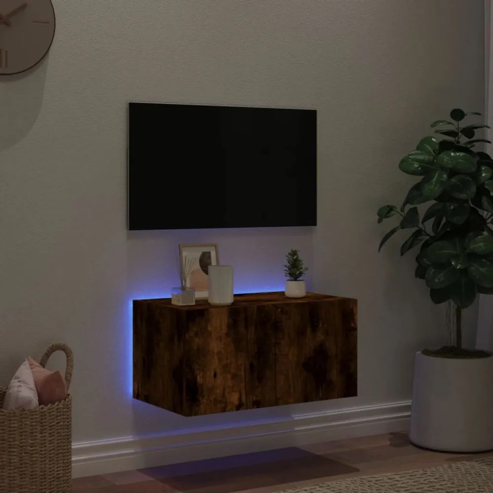 füstös tölgy színű fali TV-szekrény LED-ekkel 60x35x31 cm