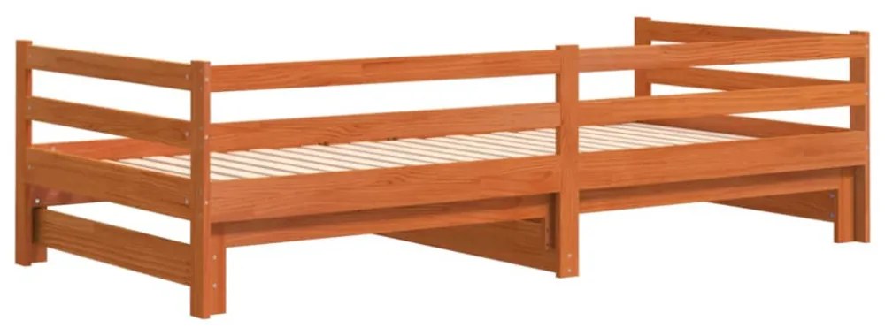 viaszbarna tömör fenyőfa kihúzható kanapéágy 80 x 200 cm