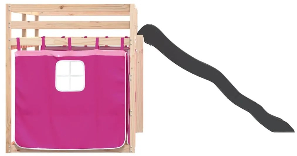rózsaszín emeletes ágy csúszdával és függönnyel 80 x 200 cm