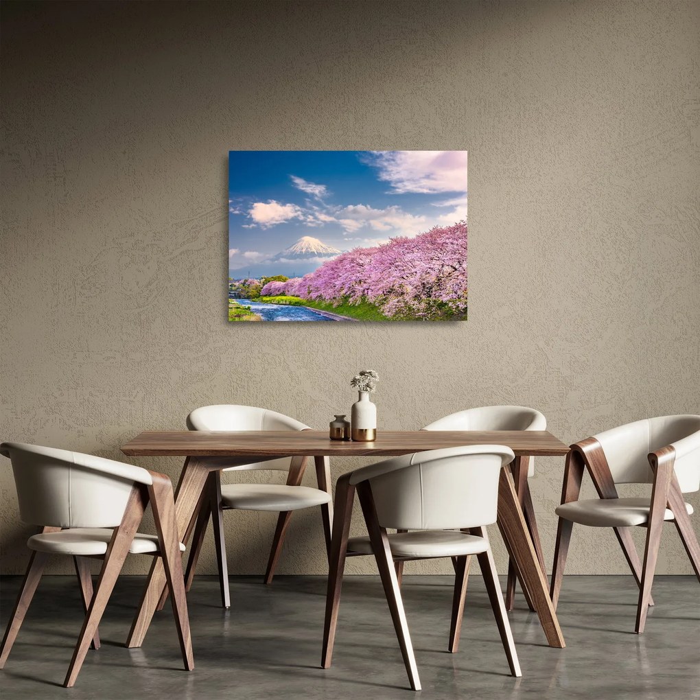 Kép - Japán tavaszi táj (üvegen) (70x50 cm)