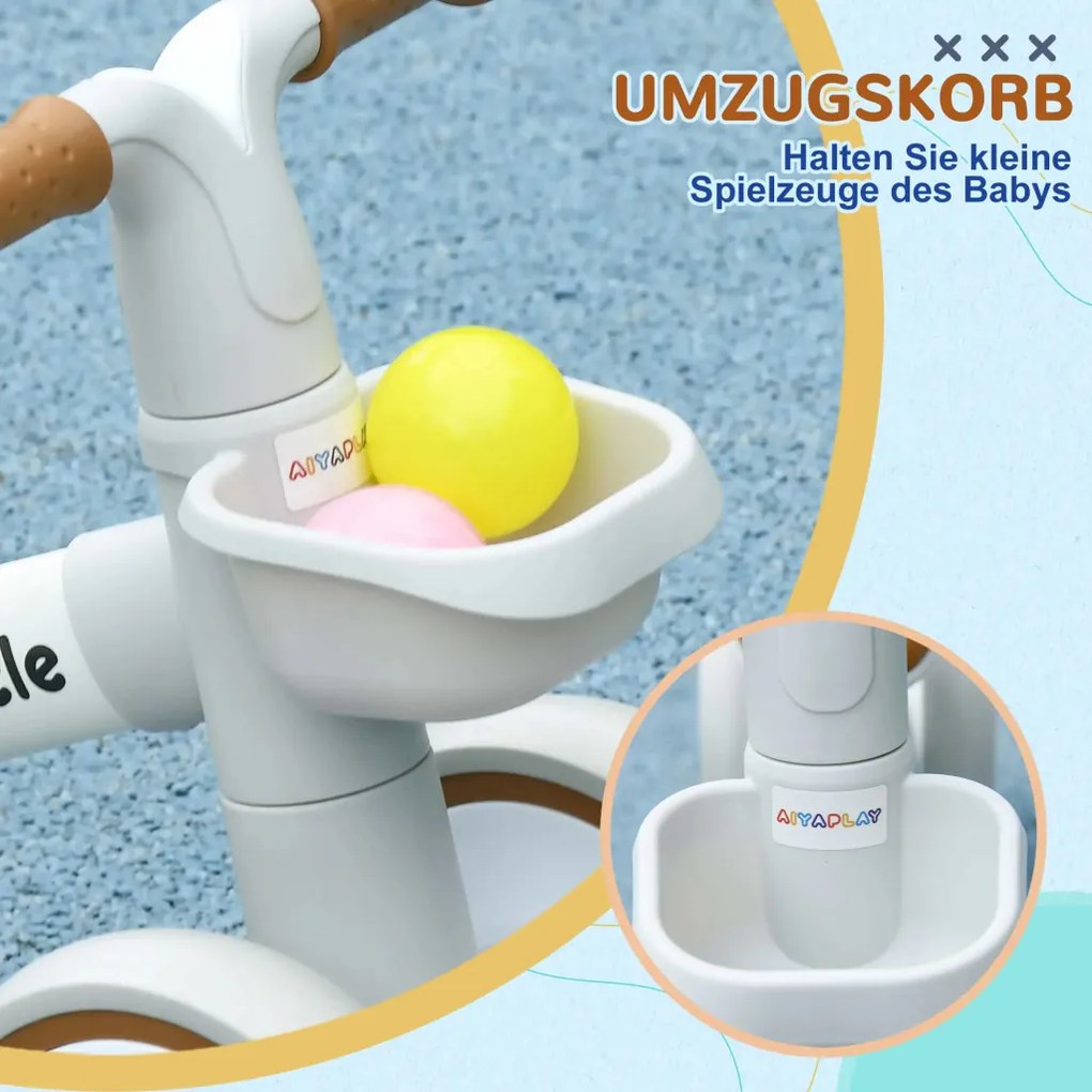 AIYAPLAY Futóbicikli, állítható üléssel, suttogó kerekekkel, 1-3 éves korig, 20 kg-ig, barna-fehér