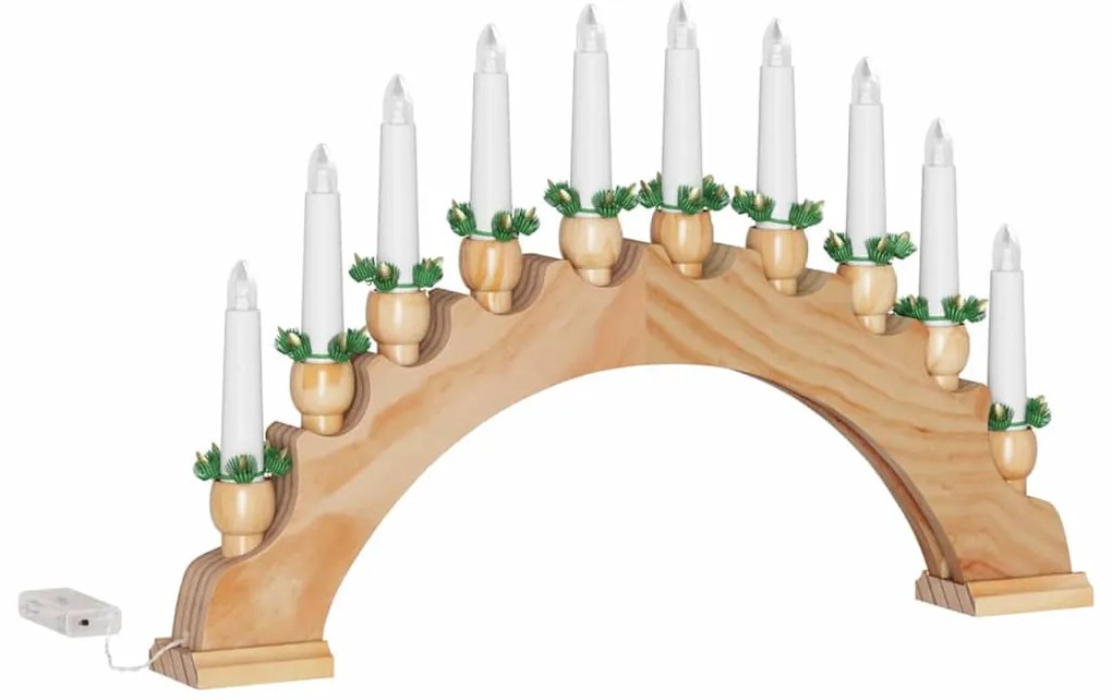 Karácsonyi gyertyatartó ív 10 LED gyertyával Barna
