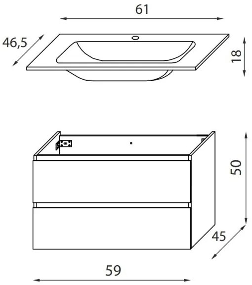 KENWOOD 61 cm-es fürdőszobai szekrény mosdóval marakesh/fehér