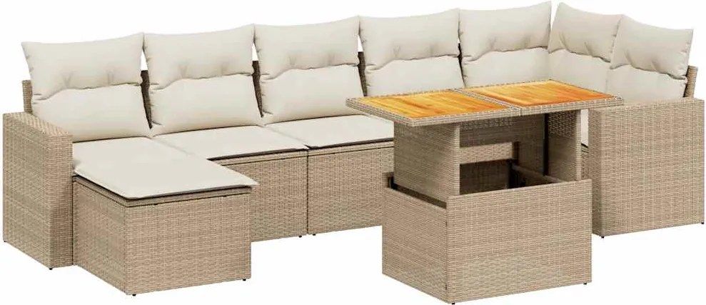 vidaXL 8 részes bézs polyrattan kerti ülőgarnitúra párnával