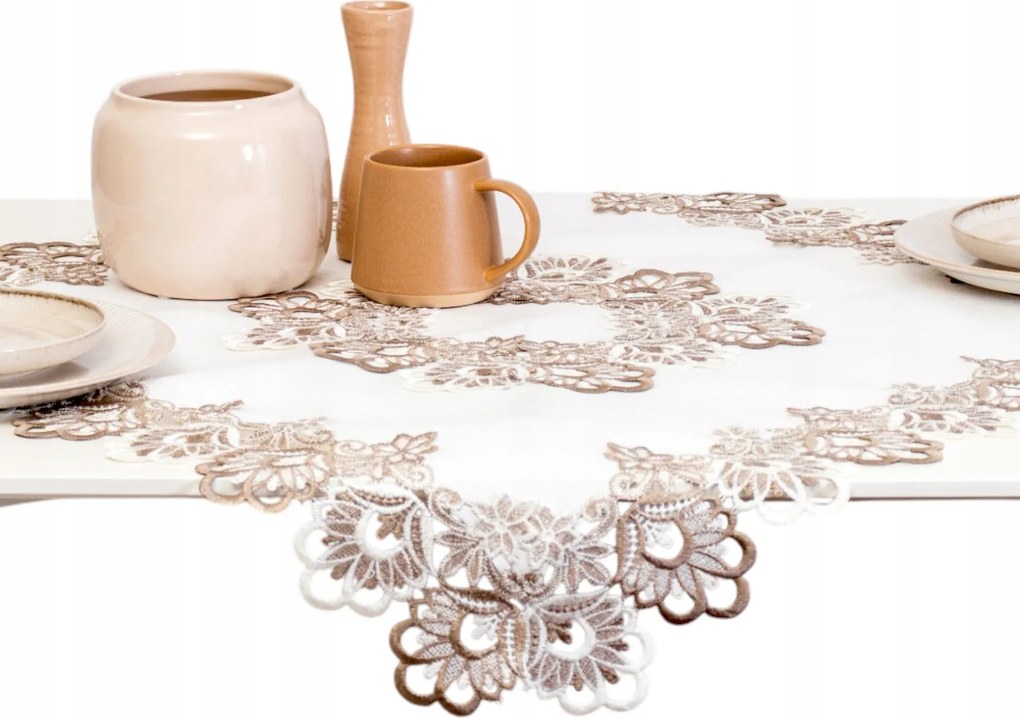 Abrosz négyzet alakú asztal gipiurával Fehér barna 85x85 foltálló négyzet