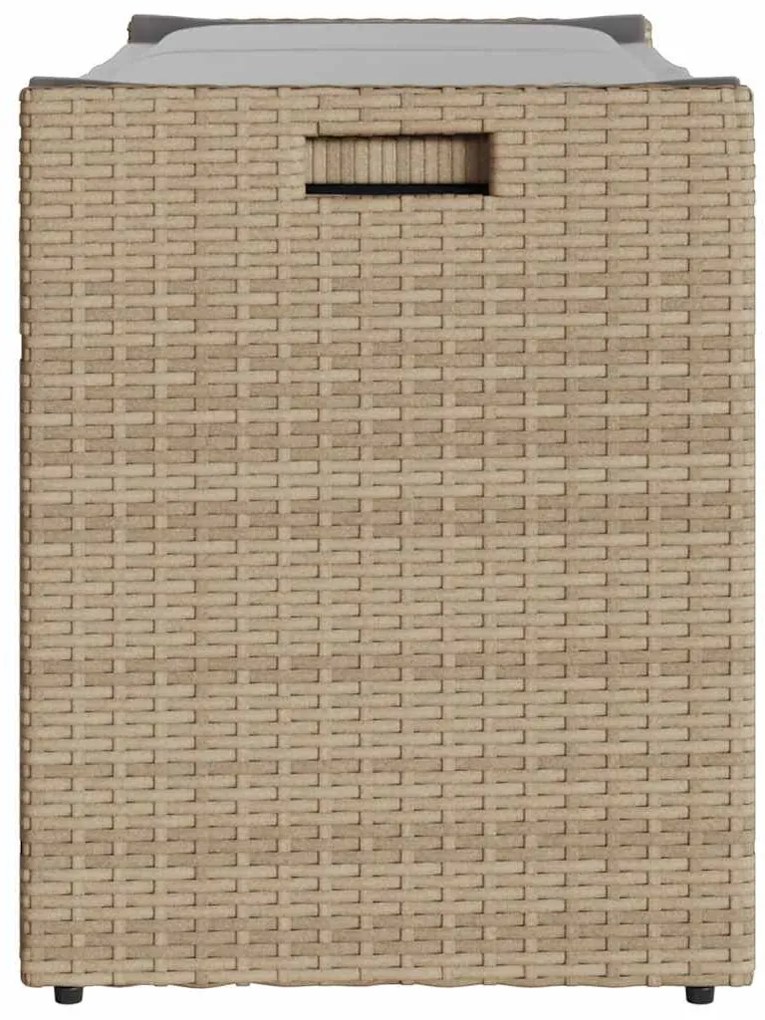 Bézs polyrattan kültéri tárolópad párnával 100 cm